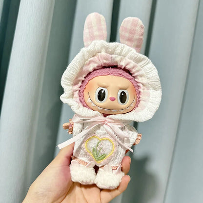 Labubu I & II Doll Clothes – 15cm/17cm Cute Eye Mask Pajama 3-Piece Set for Plush Dolls