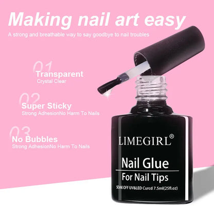 Limegirl 7.5ml UV Nail Glue Gel – Strong Multi-Function Gel for False Nails, Manicure, Hybrid Gellac Polish