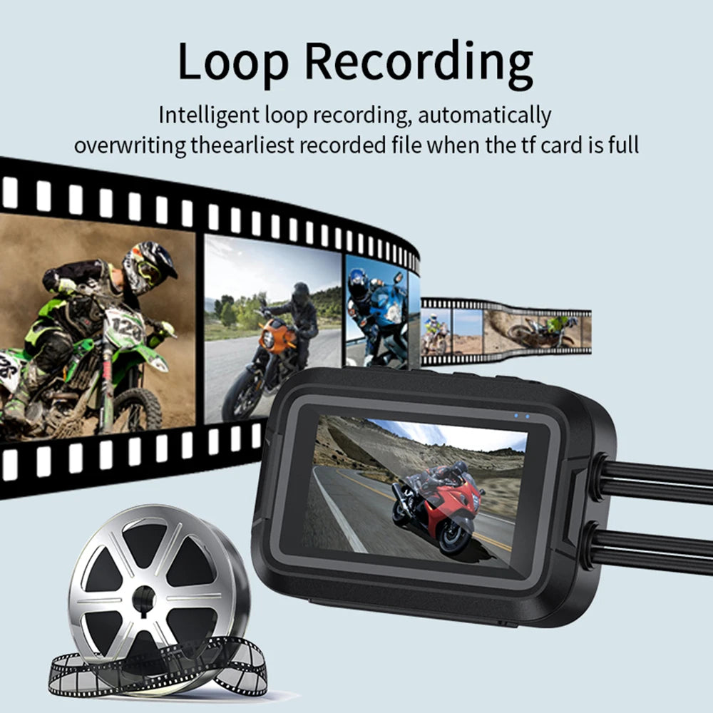 Dual 1080P Motorcycle DVR - Full Body Waterproof Camera with WiFi, GPS, Front and Rear Dash Cam Video Recorder Black Box