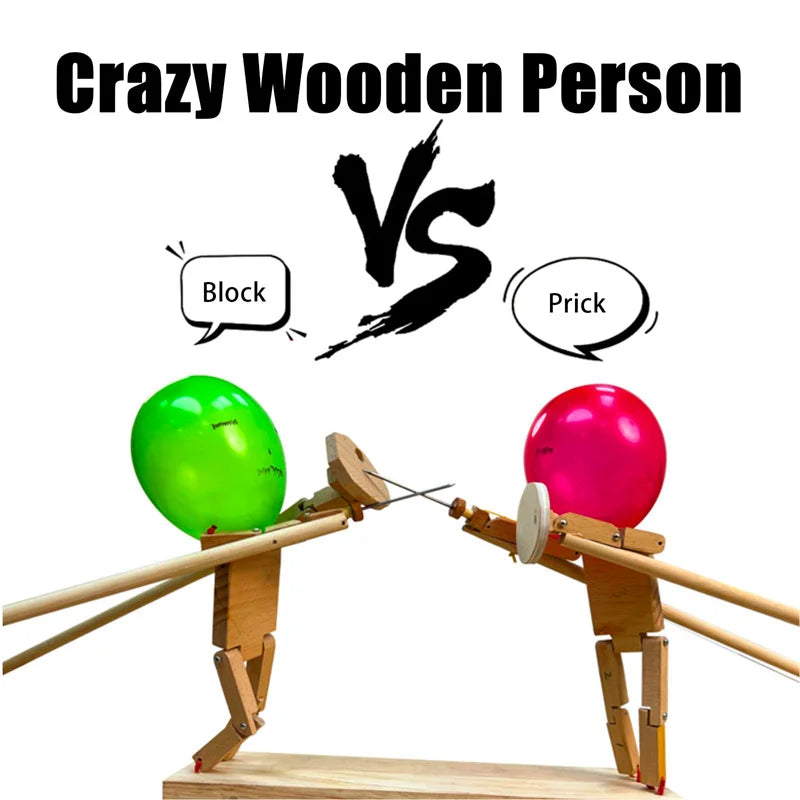 Fast-Paced Balloon Bamboo Man Battle Game - Two-Player Wooden Bots Battle Game with 100/20 Balloons - Exciting Gift Toy