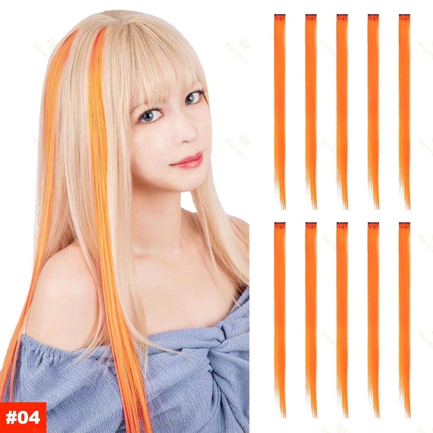 18-Color Clip-In Hair Extensions – 22 Inch Long Straight Synthetic Wig with High Gloss for Women & Children
