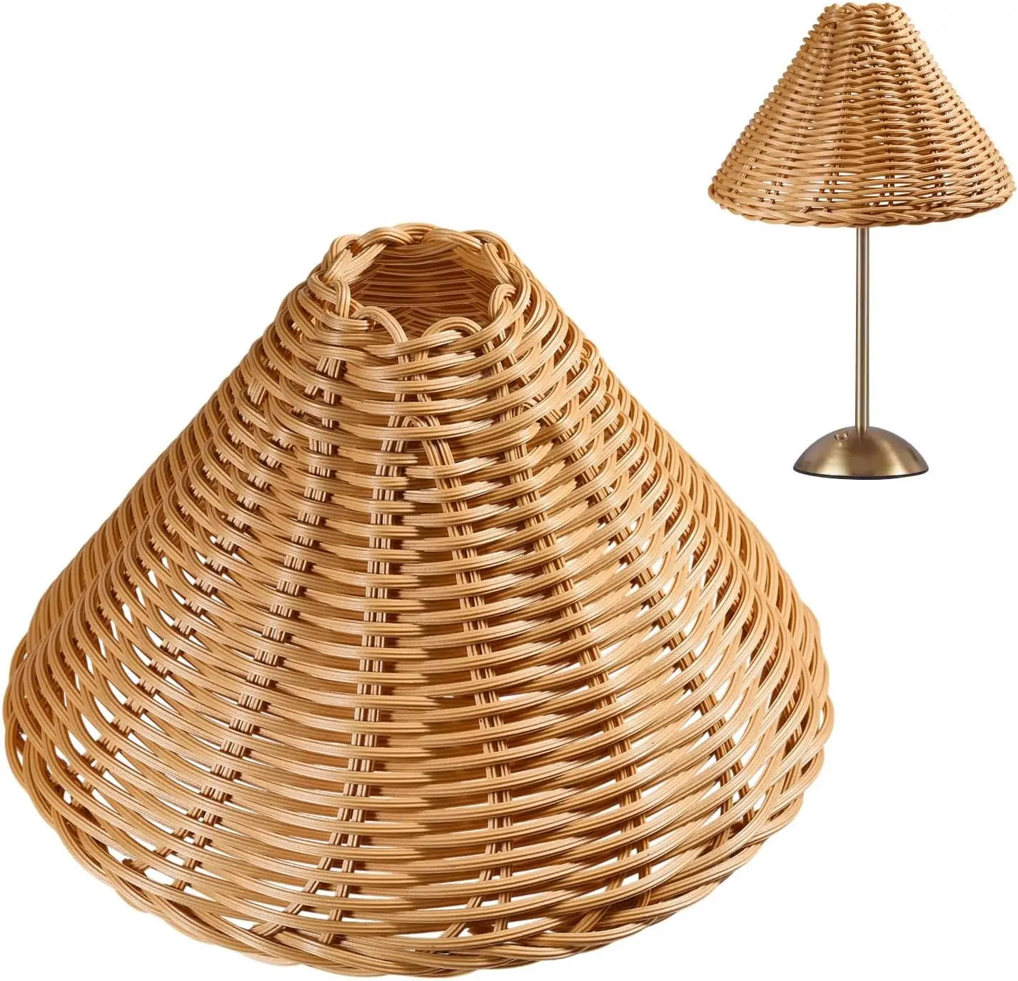 2-Pack Rattan Clip-On Lamp Shades - Empire Cone Replacement Shades for Chandeliers & Floor Lamps
