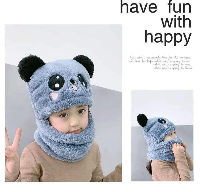 Fashionable Kids Beanie Set - Autumn & Winter Cartoon Scarf Hat, Double Layer Wool, Warm Boys & Girls Winter Hat