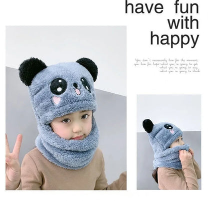 Fashionable Kids Beanie Set - Autumn & Winter Cartoon Scarf Hat, Double Layer Wool, Warm Boys & Girls Winter Hat