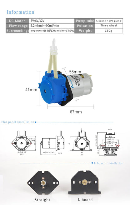 Kamoer DC 12V/24V Dosing Pump - Peristaltic Pump with Connector for Arduino, Aquarium, Lab & DIY Liquid Applications