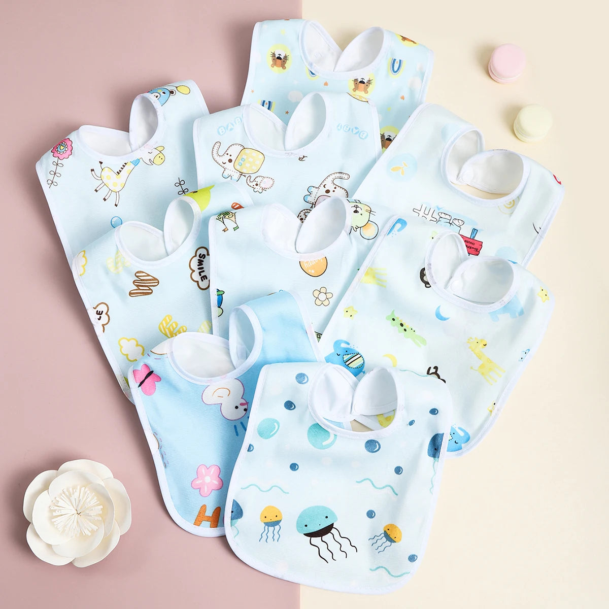 Cotton Baby Bib Set - 4/6/8/10PCS Waterproof Feeding Bibs & Toddler Scarf Protection for Newborn Boys Girls