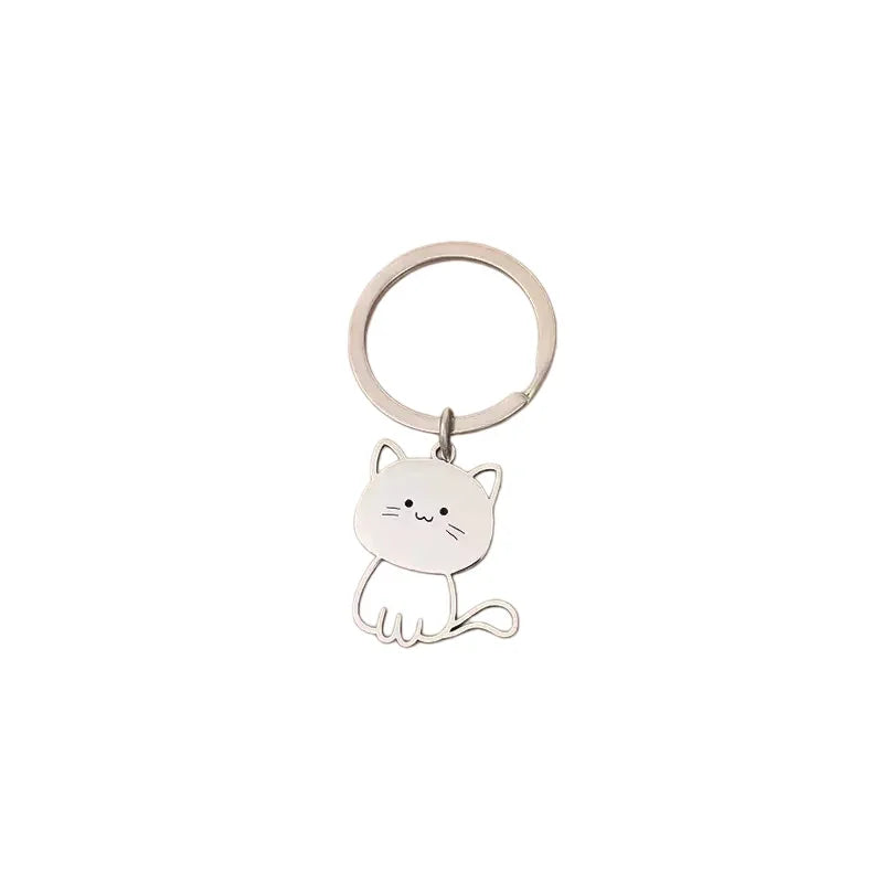 Cute Cat Keychain - Stainless Steel Metal Key Ring for Men & Women, Couple & Valentine’s Day Gift