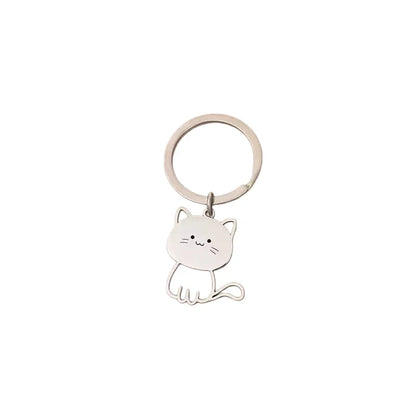 Cute Cat Keychain - Stainless Steel Metal Key Ring for Men & Women, Couple & Valentine’s Day Gift
