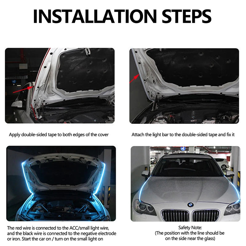 RXZ LED Car Hood Running Light - 12V Dynamic Scan DRL Decorative Ambient Lamp