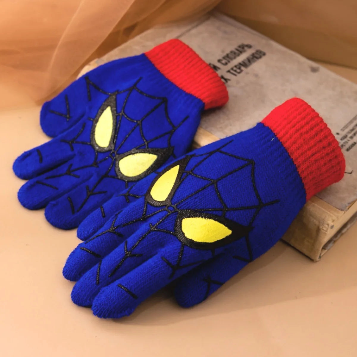 Spider Pattern Winter Gloves - Soft Stretch Knitted Full Finger Gloves for Daily Wear and Christmas Gifts