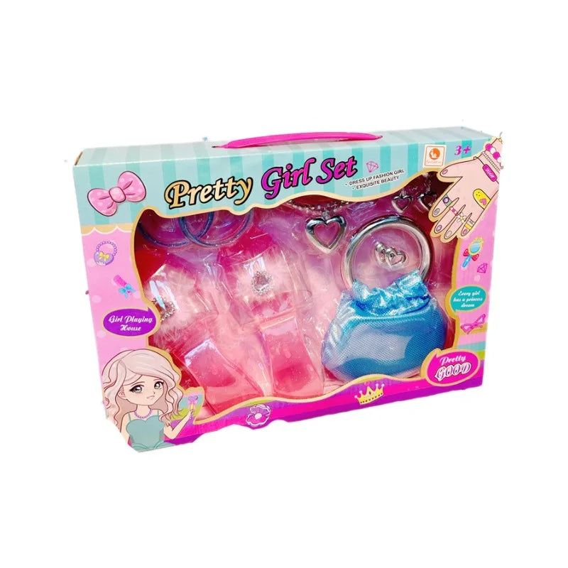 Girls Princess Jewelry Toy Set – Crystal Shoes, Necklace, Crown, Earrings & Bracelet for Role Play
