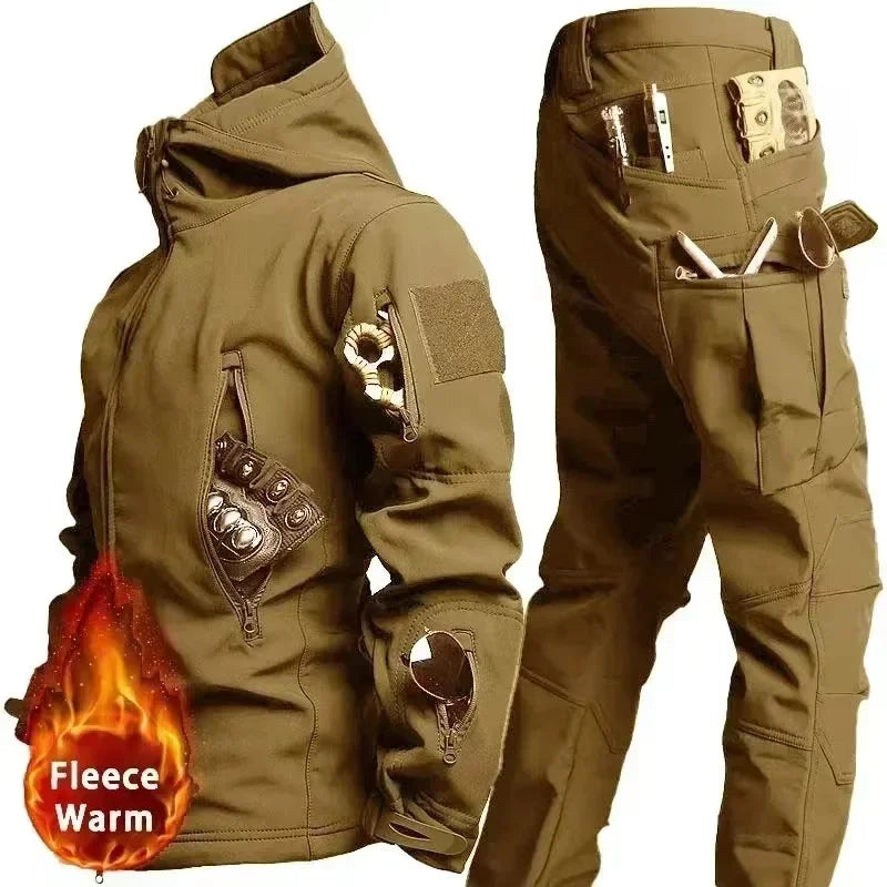 Men's Tactical Winter Set – Windproof Waterproof Soft Shell Jacket & Sharkskin Work Pants | Multi-Pocket Outdoor Suit