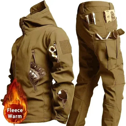 Men's Tactical Winter Set – Windproof Waterproof Soft Shell Jacket & Sharkskin Work Pants | Multi-Pocket Outdoor Suit