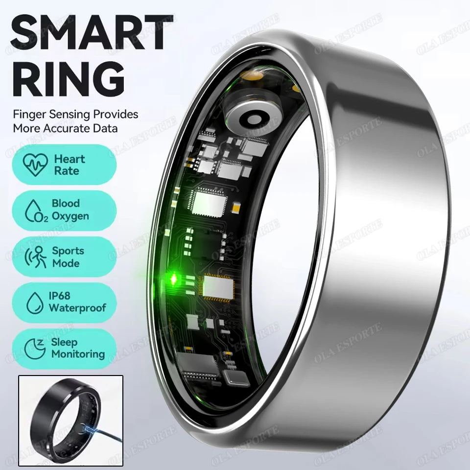Smart Ring 2025 – Bluetooth Blood Pressure, Heart Rate & Oxygen Monitor, Multi-Sport Waterproof 5ATM for Men & Women