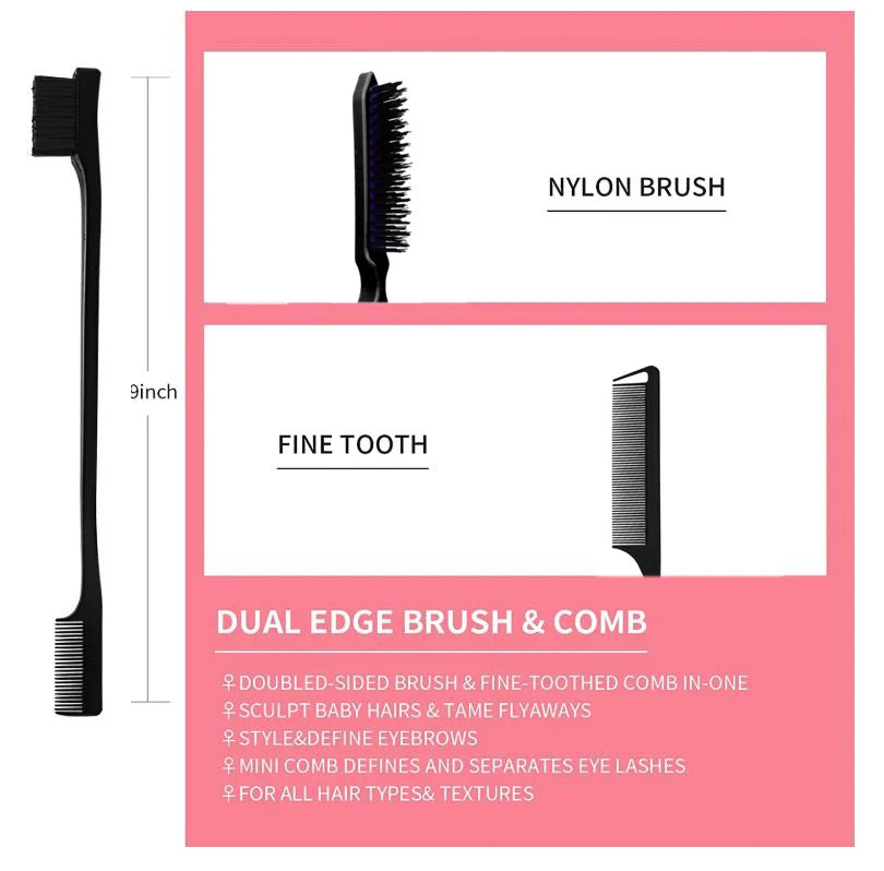 3PCS Double-Sided Edge Control Brush Set – Hair Styling Brushes, Oil-Baked Comb, Styling Partition Comb Accessories