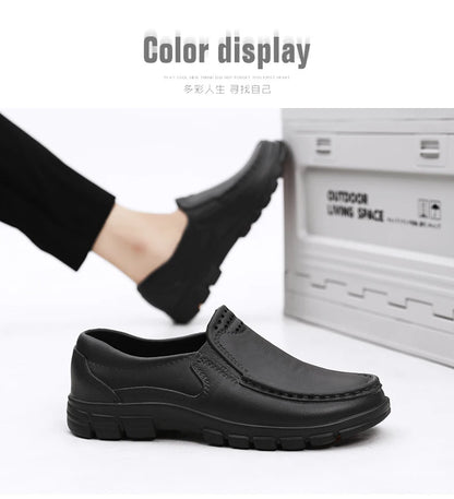 Chef Shoes for Men – Anti-Slip, Oil-Resistant Leather Work Shoes, Plus Size Business Casual with Soft Sole & Comfort
