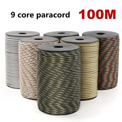 550 Military-Grade 9-Core Paracord Rope - 4mm Outdoor Survival Cord for Camping, Tents & Utility
