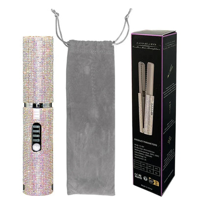 2-in-1 Wireless Hair Straightener & Curler – USB Rechargeable Diamond Design Styling Brush for Travel & Home