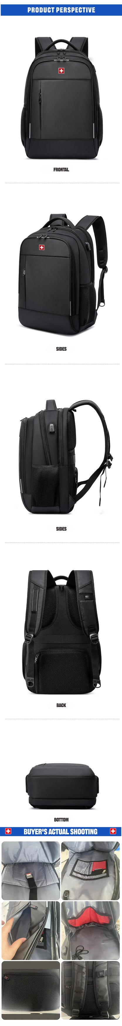 SWISS Men's Laptop Backpack – Waterproof, Anti-Theft USB Bag, Large Capacity Travel & School Mochila