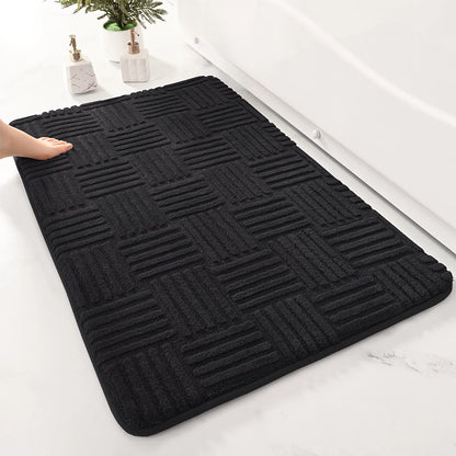 Thickened Absorbent Striped Floor Mat - Solid Color Non-Slip Cotton Velvet Bathroom & Bedroom Carpet