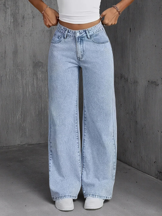 Women’s Y2K Wide Leg Jeans – Light Blue Loose-Fit Stretch Denim Pants, Casual Fashion for All Seasons