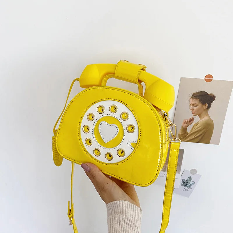 Women’s Creative Telephone-Shaped Crossbody Bag – Retro PU Leather Small Shoulder Handbag