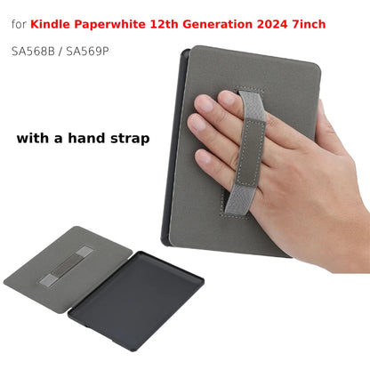 SA568B Leather Case for Kindle Paperwhite 12th Gen 2024 Signature Edition – 7-Inch Cover with Hand Strap & Auto Sleep