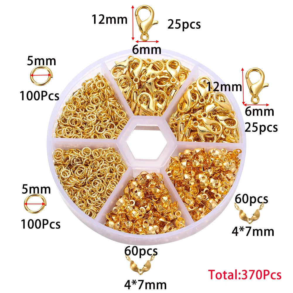 210-400Pcs Jewelry Making Kit - Lobster Clasps Jump Rings Crimp Beads Findings for DIY Bracelets & Necklaces