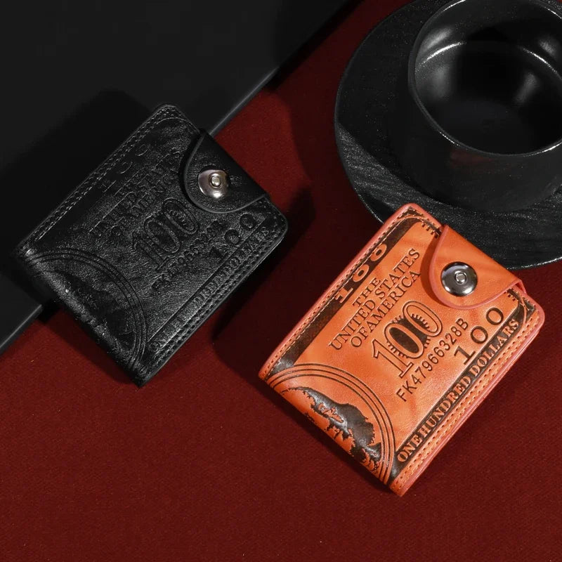 Men’s Leather Wallet with 100 Dollar Pattern — Large Capacity Card Holder Purse Bag