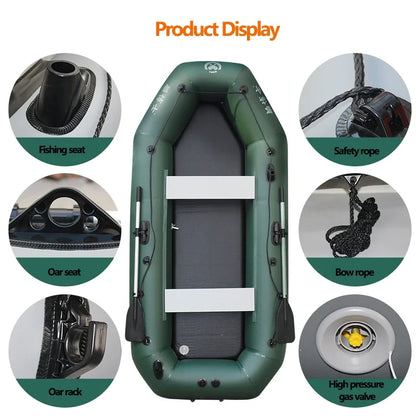 1.75–3.6m Inflatable PVC Fishing Kayak Boat – Air Deck Raft Rubber Dinghy with Clip Net, Portable Fishing Watercraft