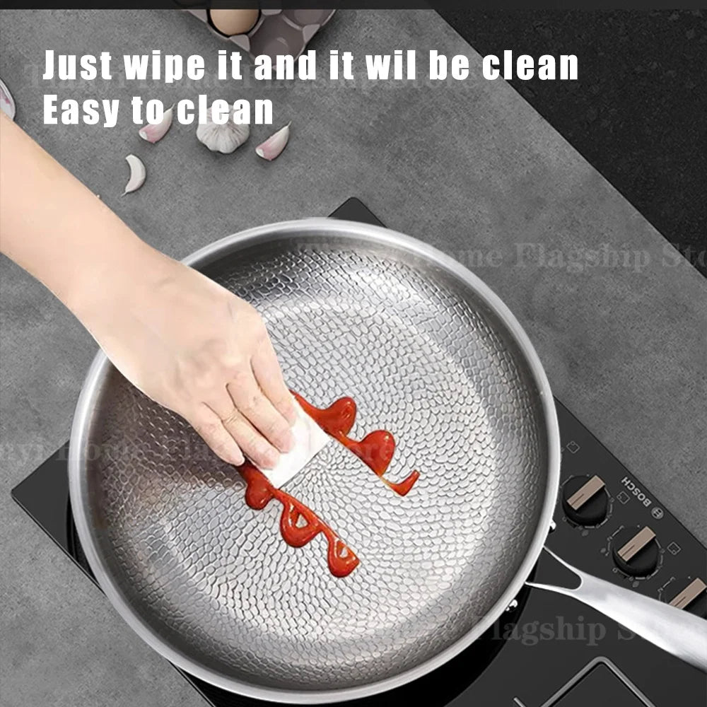 Titanium Stainless Steel Frying Pan - Non-Stick Wok Skillet for Eggs, Steak & Induction or Gas Stoves, 22/24/26/28/30cm