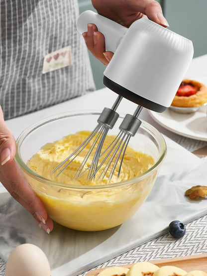 USB Rechargeable Electric Hand Blender — Wireless Portable 3-Speed Hand Whisk with 2 Attachments for Baking, Milk & Cream