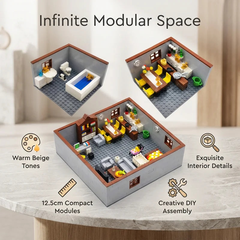 City House Building Blocks Set - DIY MOC Bricks with Bedroom & Living Room Furniture for Kids' Creative Play