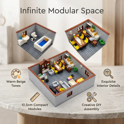 City House Building Blocks Set - DIY MOC Bricks with Bedroom & Living Room Furniture for Kids' Creative Play