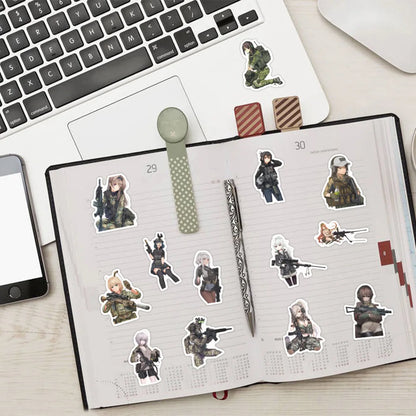 60-Piece Military Anime Girl Sticker Set - Waterproof Cartoon Graffiti Decals for Phones, Notebooks and Luggage