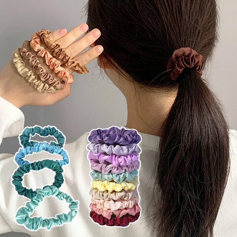 10pcs Satin Hair Scrunchies Set – Colorful Women’s & Girls’ Hair Bands, Soft Fabric Hair Ties