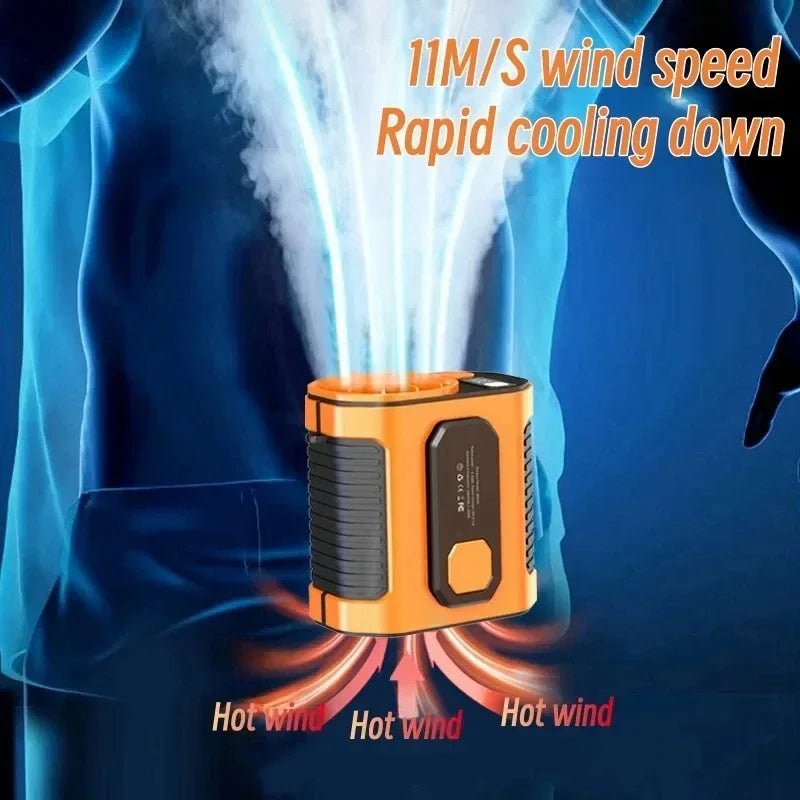 20000mAh Portable Waist Fan - Strong Wind Hanging Neck Fan with Power Bank and LED Lighting for Outdoor Sports and Work