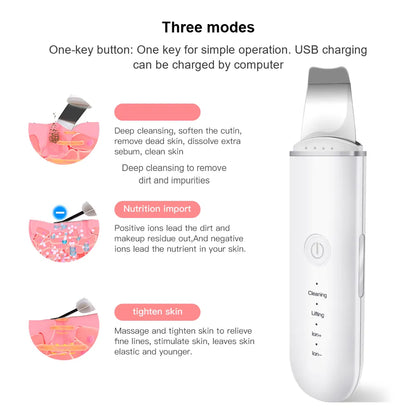 Ultrasonic Skin Scrubber - Vibration Face Spatula for Blackhead Removal, Deep Cleaning, Cavitation Peeling, and Facial Lifting Skincare