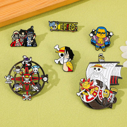 6-Piece One Piece Anime Enamel Pins Set - Luffy Pirate-Themed Backpack, Clothing & Manga Fan Collectible Gifts