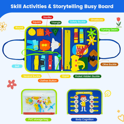 Montessori Busy Board for Toddlers – Sensory Busy Book for Early Education & Fine Motor Skills Learning Toys
