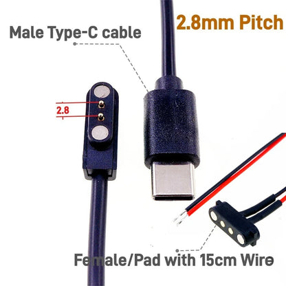 Magnetic Pogo Pin Connector - 2–5 Pin Spring-Loaded Male/Female Power Socket, 2.54/2.8mm Spacing, USB Cable Compatible