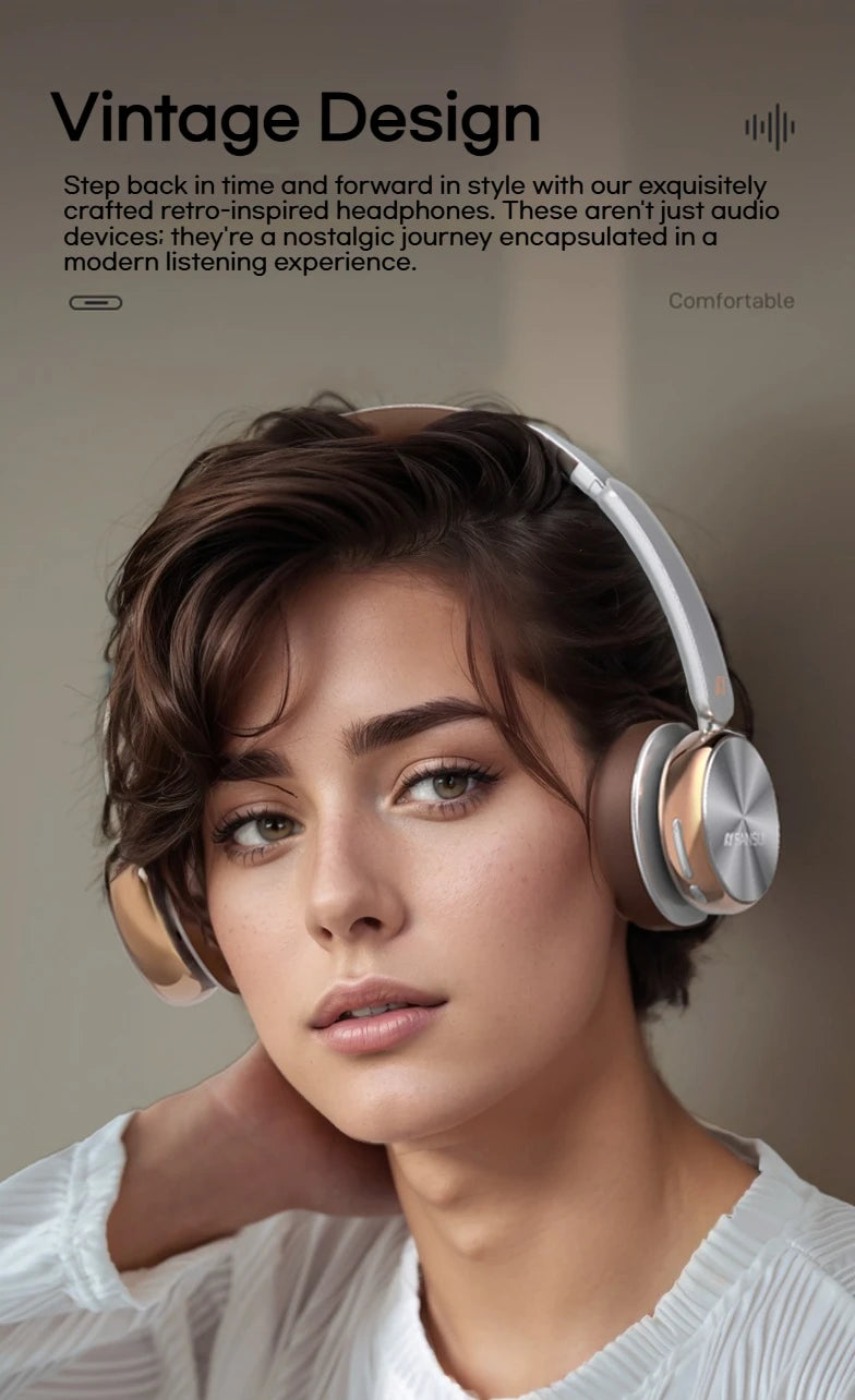 Sansui DT11 ANC Wireless Bluetooth 5.4 Headphones – Over-Ear Retro Earphones with 45dB Noise Reduction & 50H Playtime