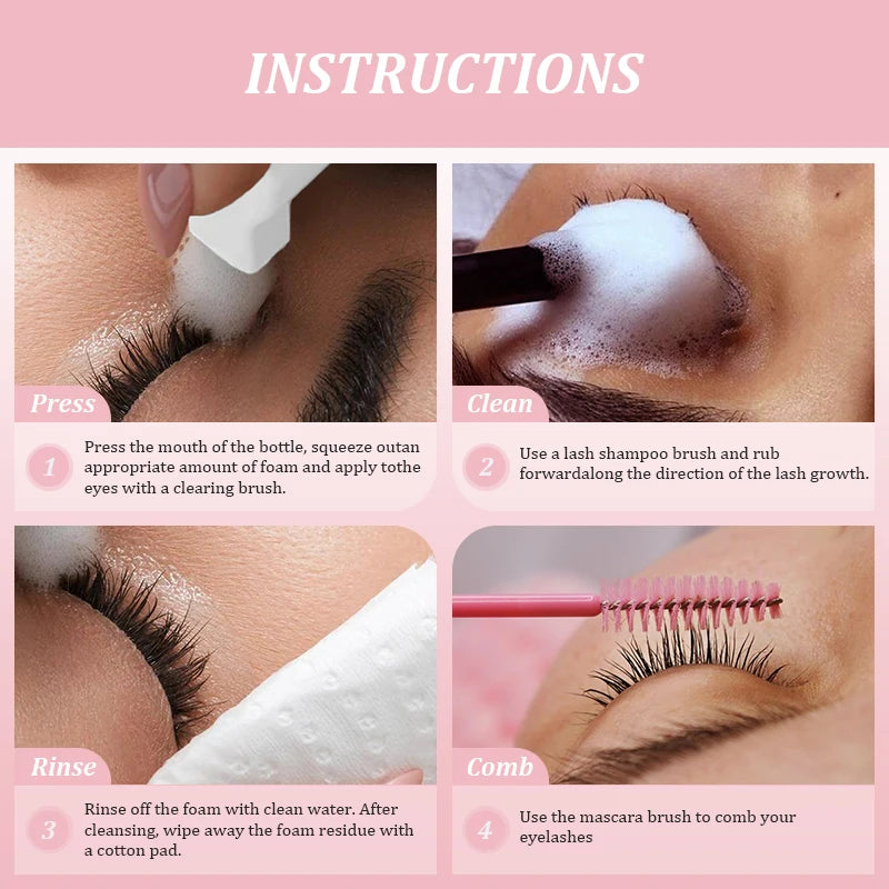 NATUHANA 60ml Gentle Lash Cleansing Mousse - Eyelash Shampoo for Extensions, Grafting, Makeup Removal & Glue Cleanser