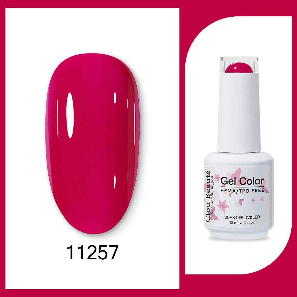 Clou Beaute 15ml Gel Nail Polish Set – Red Black White Green Neon UV Soak-Off Semi-Permanent Nail Varnish Base & Velvet Top Coat
