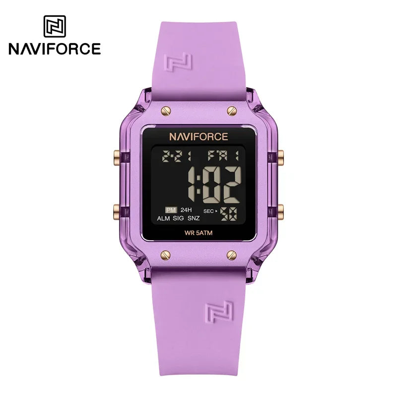 NAVIFORCE Women's Digital Sports Watch - Waterproof Silicone Strap with Time, Date & Week Display