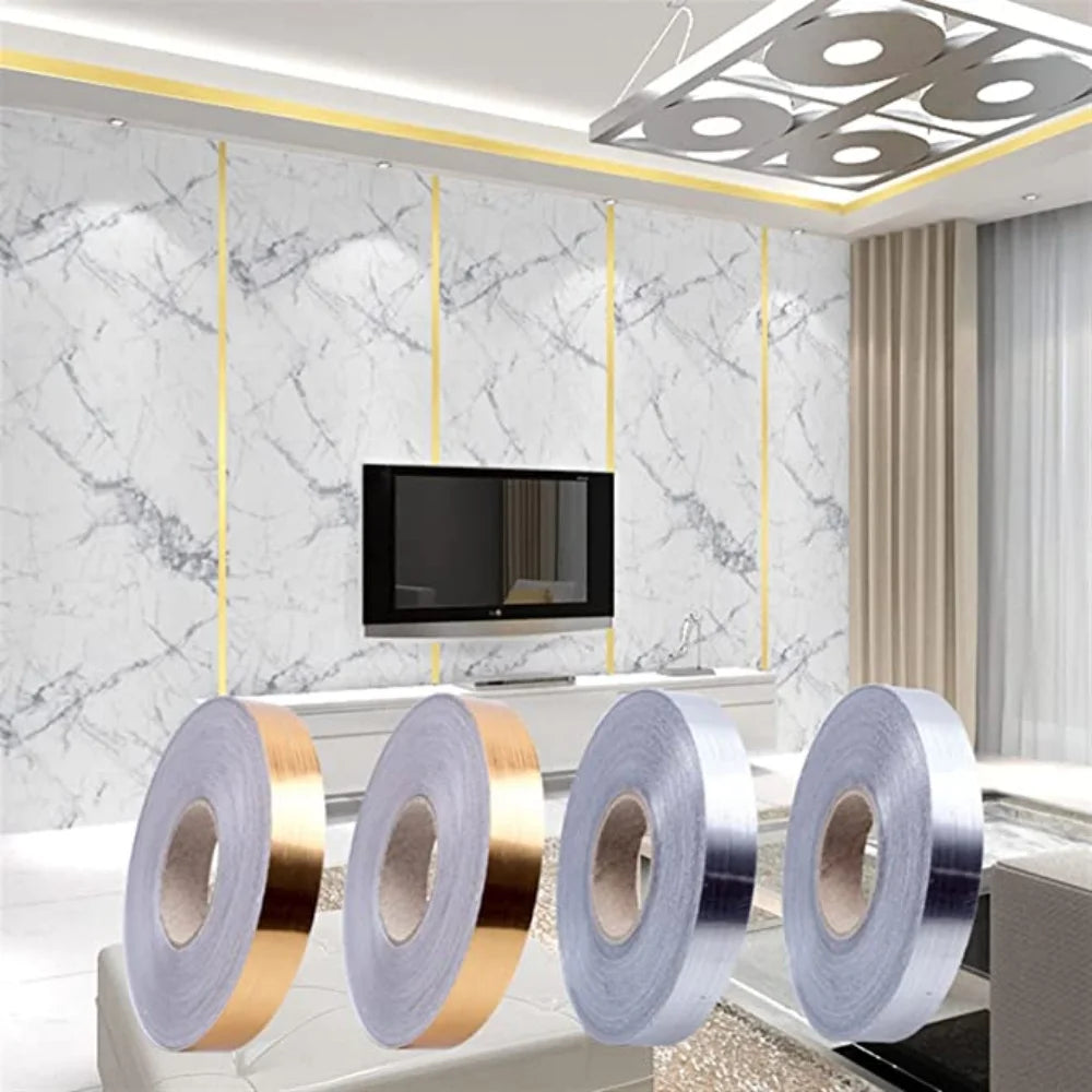 New 50M Gold Black Self-Adhesive Tile Stickers - Waterproof Wall Gap Sealing Strip - Tile Beauty Seam Sticker for Home Decor