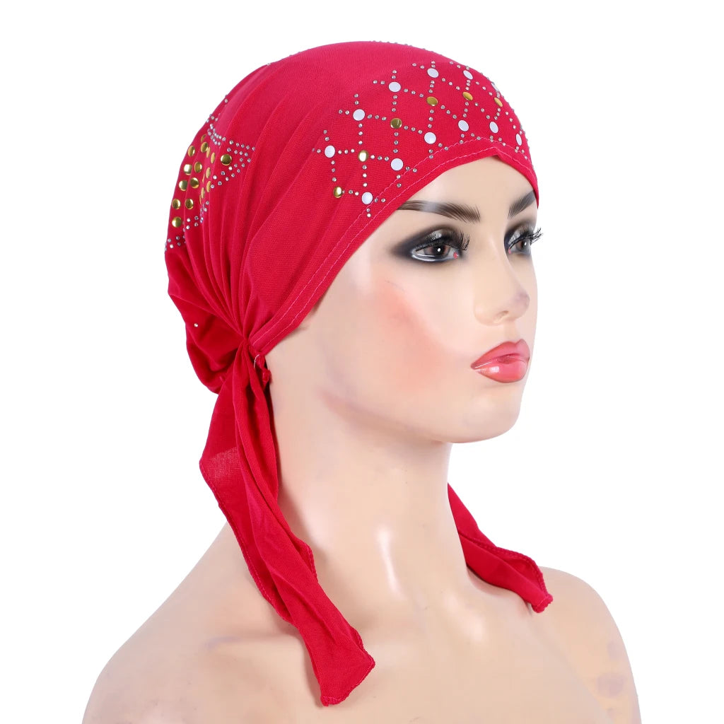 H089 Women’s Turban Hijab – Fashion Gold Sequin Islamic Headscarf, Pull-On Amira Headwrap