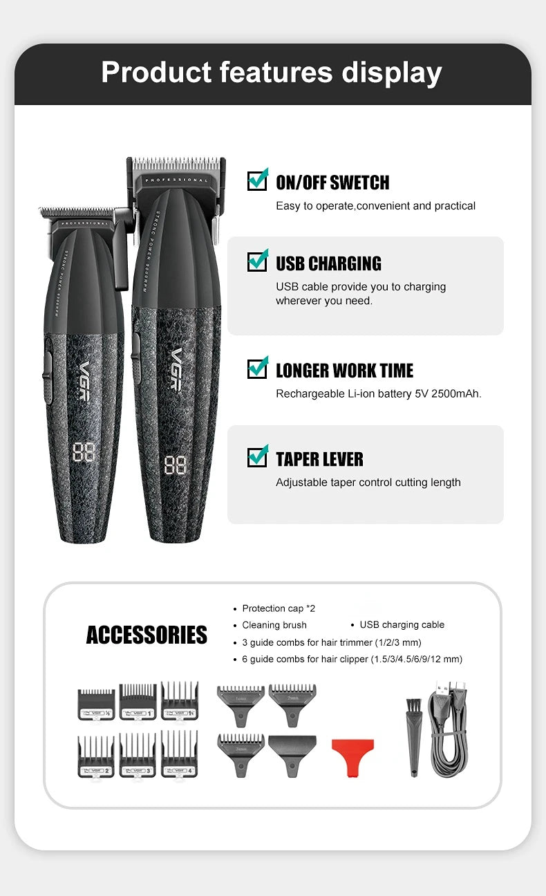 VGR V-640 Hair Trimmer – Professional Electric Hair Clipper, 9000 RPM Metal Trimmer for Men, Barber Hair Cutting Machine