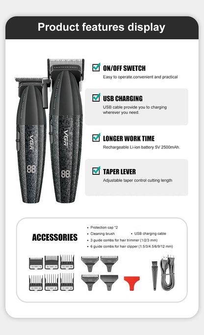 VGR V-640 Hair Trimmer – Professional Electric Hair Clipper, 9000 RPM Metal Trimmer for Men, Barber Hair Cutting Machine