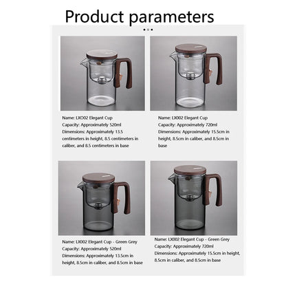 Glass Tea Pot Kettle with Magnetic Infuser - 520ML/720ML Tea Filtration Cup Set with One-Click Switch